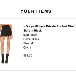 superdown X DRAYA MICHELE KRISSIE RUCHED MINI SKIRT IN BLACK